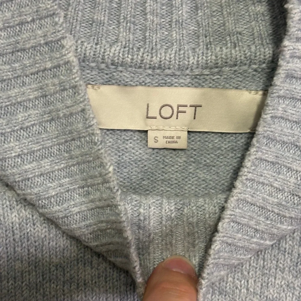 LOFT Womens Mock Neck Sweater Light Blue Gray L/S Cotton Blend Small Cozy Soft